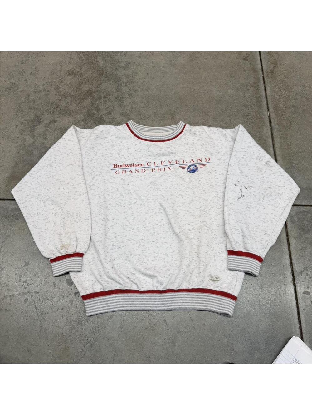 vintage budweiser cleveland grand prix nascar racing grey crewneck size medium